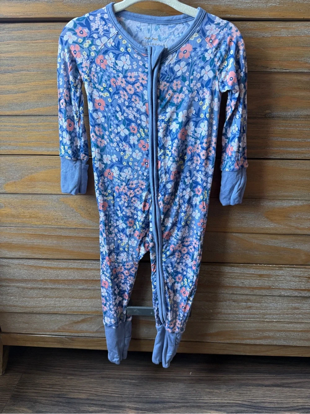 BUNDLE 2 Little Sleepies Blue Floral Footed One-Piece Convertible PJ Bums Roses